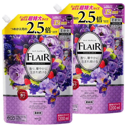 【まとめ買い】フレアフレグランス 柔軟剤 ドレッシー&amp;ベリーの香り 詰め替え 大容量 1200ml×2個
