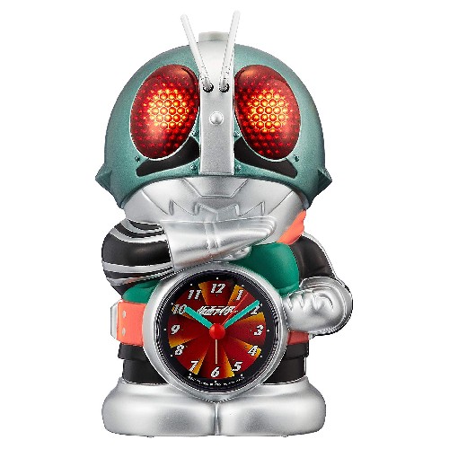 仮面ライダー 目覚まし時計 キャラクター アナログ おもしろ 音声 光 アラーム 緑 リズム時計 4SE502RH05