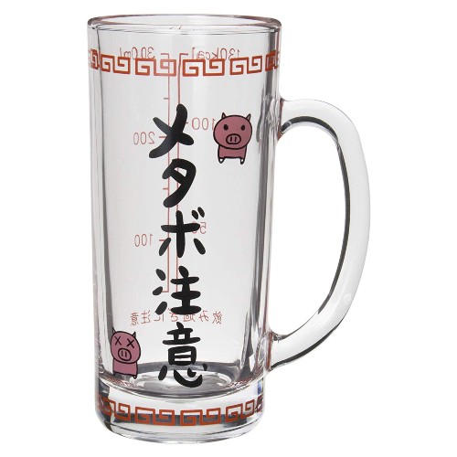 サンアート おもしろ食器 「 アルコール摂取メタボ予防 」 カロリーメモリ付 ビールグラス・ジョッキ 300cc クリア